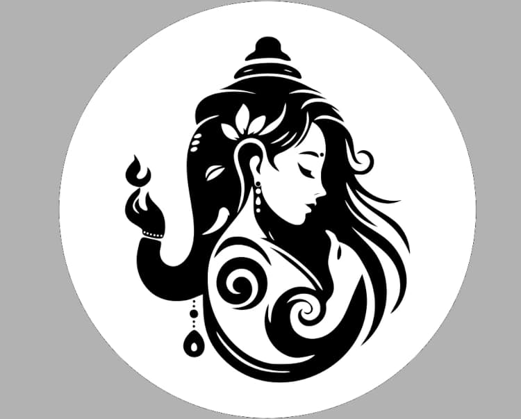 Logo von Vinayaki-Yoga & Coaching: links Ganesha, rechts Vinayaki-Anne
